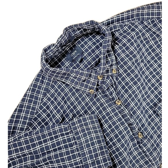 J Crew Shirt Mens LARGE  Blue Plaid Brushed Twill Flannel Slim Fit EUC - Picture 1 of 9